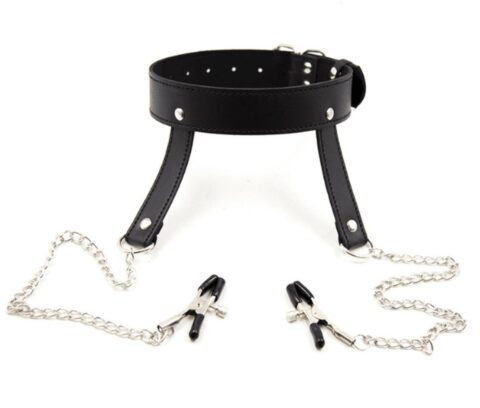 Adultshop BDSM collar met tepelklemmen en ketting