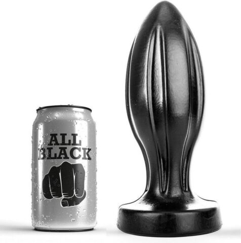 All Black grote buttplug met groeven 21 cm zwart
