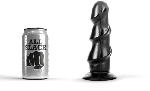 All Black ribbel dildo met drie eikels zwart