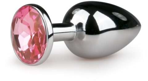 Aluminium buttplug met roze kristal, small