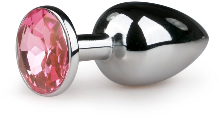 Aluminium buttplug met roze kristal, small