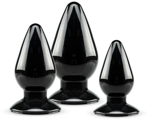 Anaalplug set van 3 met zuignap zwart