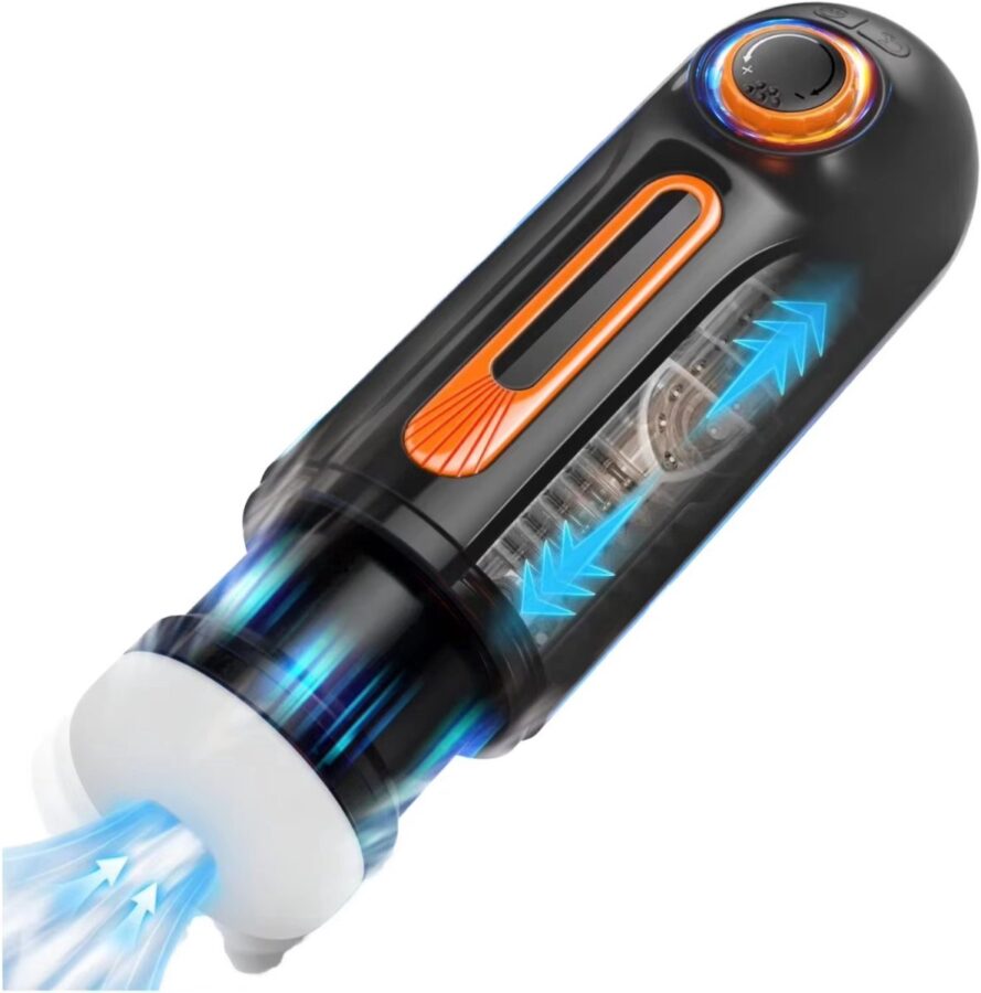 Automatische verwarmde masturbator met thrusting en zuigfunctie