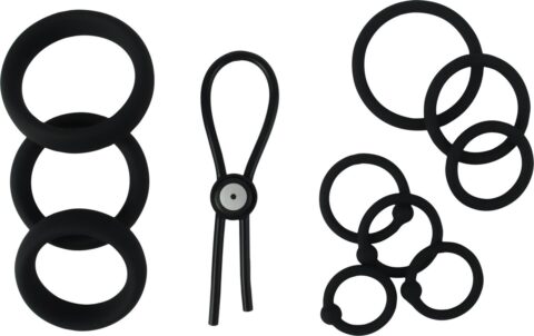 Banoch cockring set 11-delig zwart siliconen en verstelbaar
