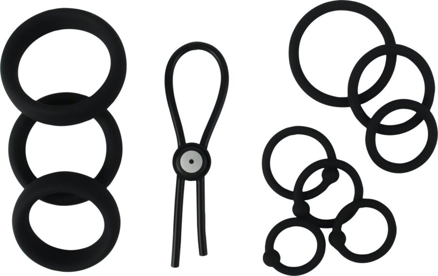 Banoch cockring set 11-delig zwart siliconen en verstelbaar