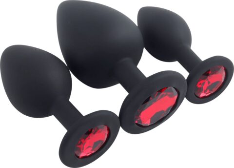Banoch Penumbra buttplug set zwart met rode steen