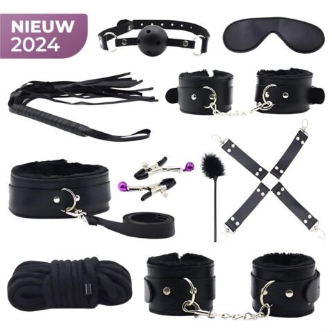 BDSM set 10-delig met gag ball, zweep en handboeien