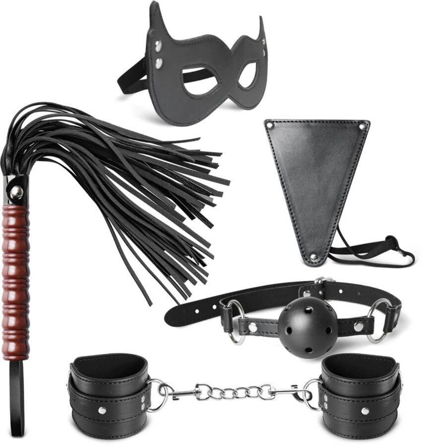 5-delige BDSM set in zwarte lederlook