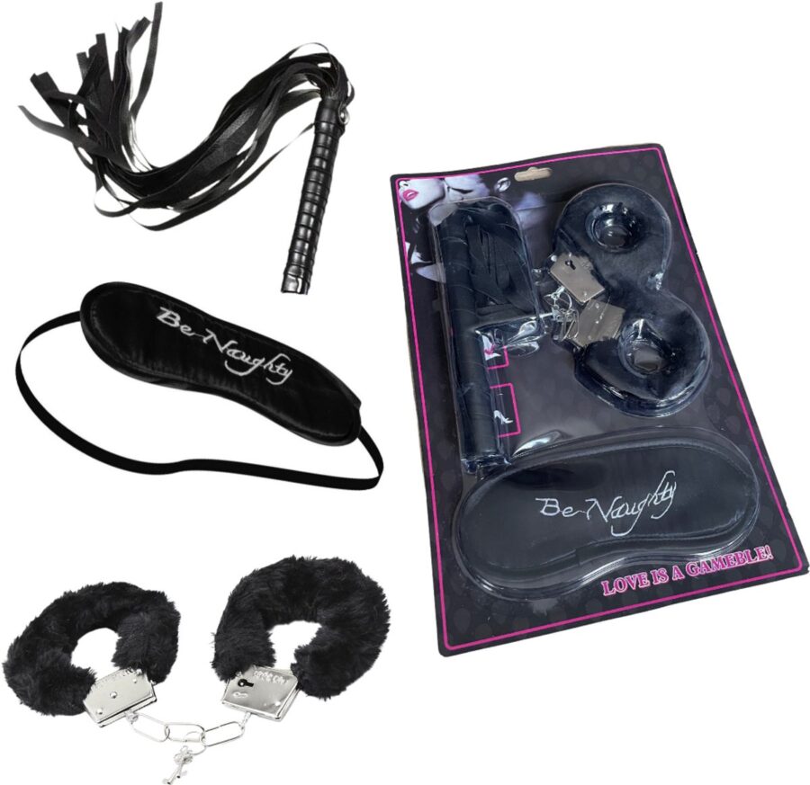 BDSM starterset 3-delig met handboeien, blinddoek en zweep