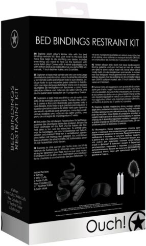 Bed Bindings restraint kit zwart met blinddoek en kietelaar