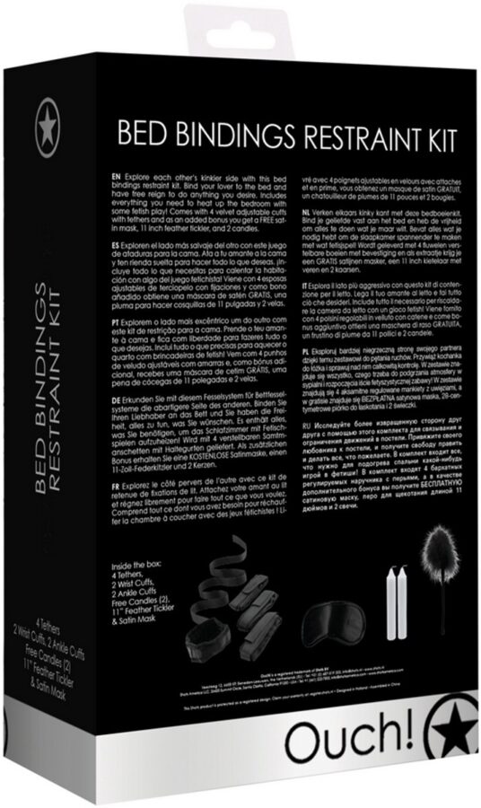 Bed Bindings restraint kit zwart met blinddoek en kietelaar