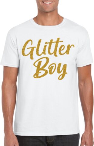 Bellatio Decorations Glitter Boy T-shirt wit goud