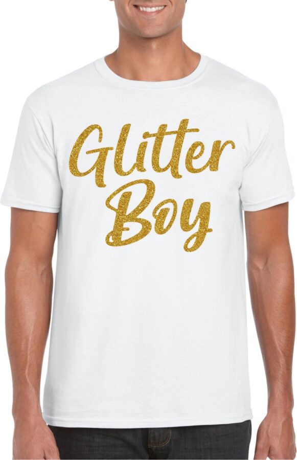 Bellatio Decorations Glitter Boy T-shirt wit goud