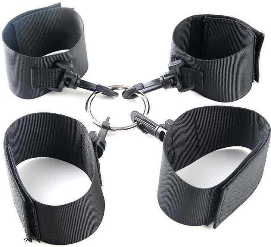 Bondage set hand- en enkelboeien met centrale ring