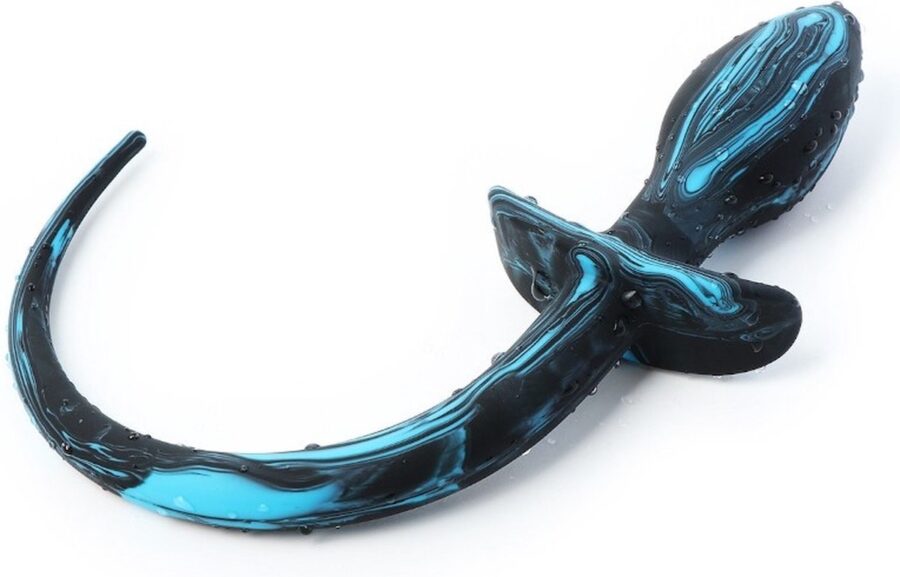 Nooitmeersaai buttplug met hondenstaart zwart blauw