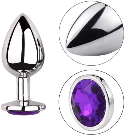 CHPN stalen buttplug met paarse steen maat S