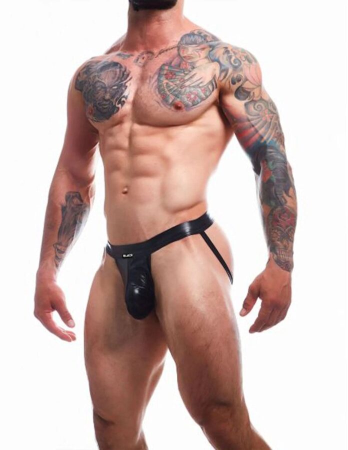 Cut4Men BL4CK ergonomische wetlook jockstrap zwart