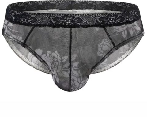 Doorzichtige herenslip met bloemen zwart en wit