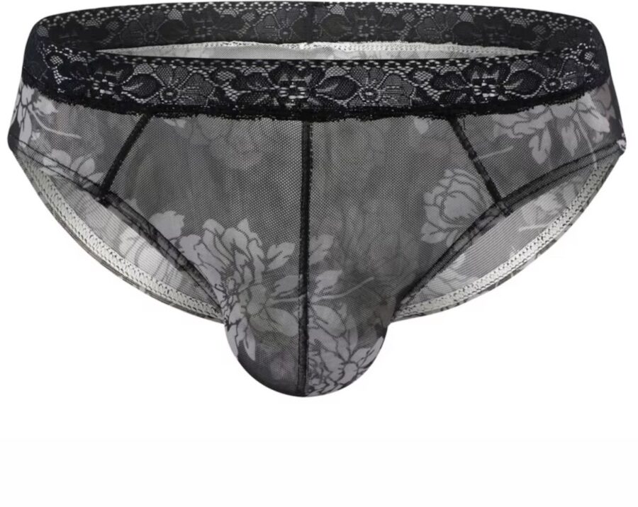 Doorzichtige herenslip met bloemen zwart en wit