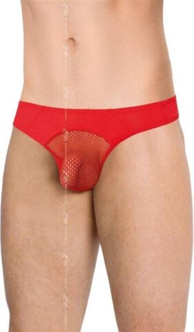 Doorzichtige herenslip met visnet rood maat M/L