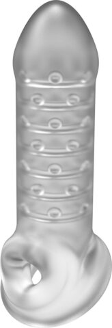 Dunne verlengende penissleeve met ballstretcher transparant
