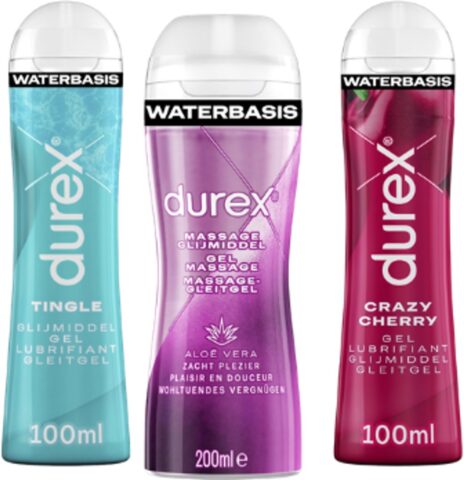 Durex glijmiddel set: Massage 2-in-1, Play Tingle en Crazy Cherry