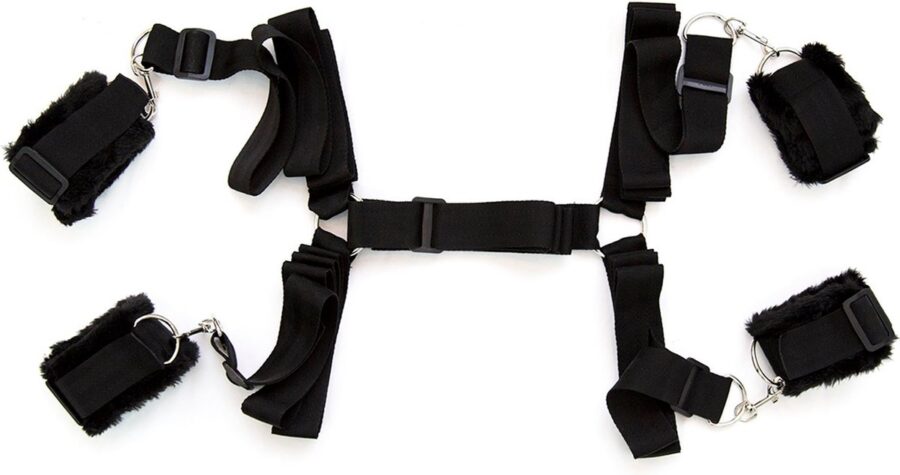 Fixxx bed boeien en hogtie bondageriemen set zwart