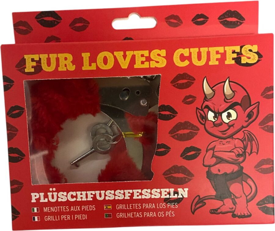 Furry Love Cuffs rood extra groot met lange ketting