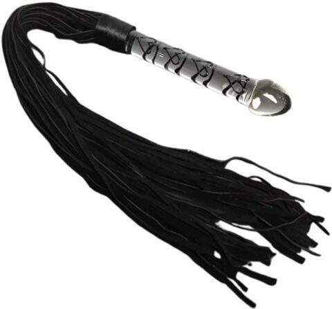 Glazen dildo met flogger 2-in-1 zwart