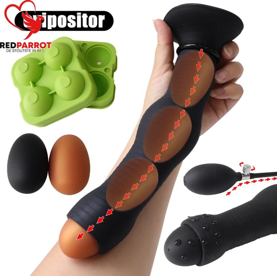 Grote siliconen buttplug XXL met opblaasbare bal en handpomp