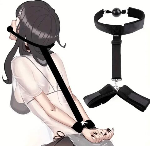 Bondageset handboeien met ball gag en choker