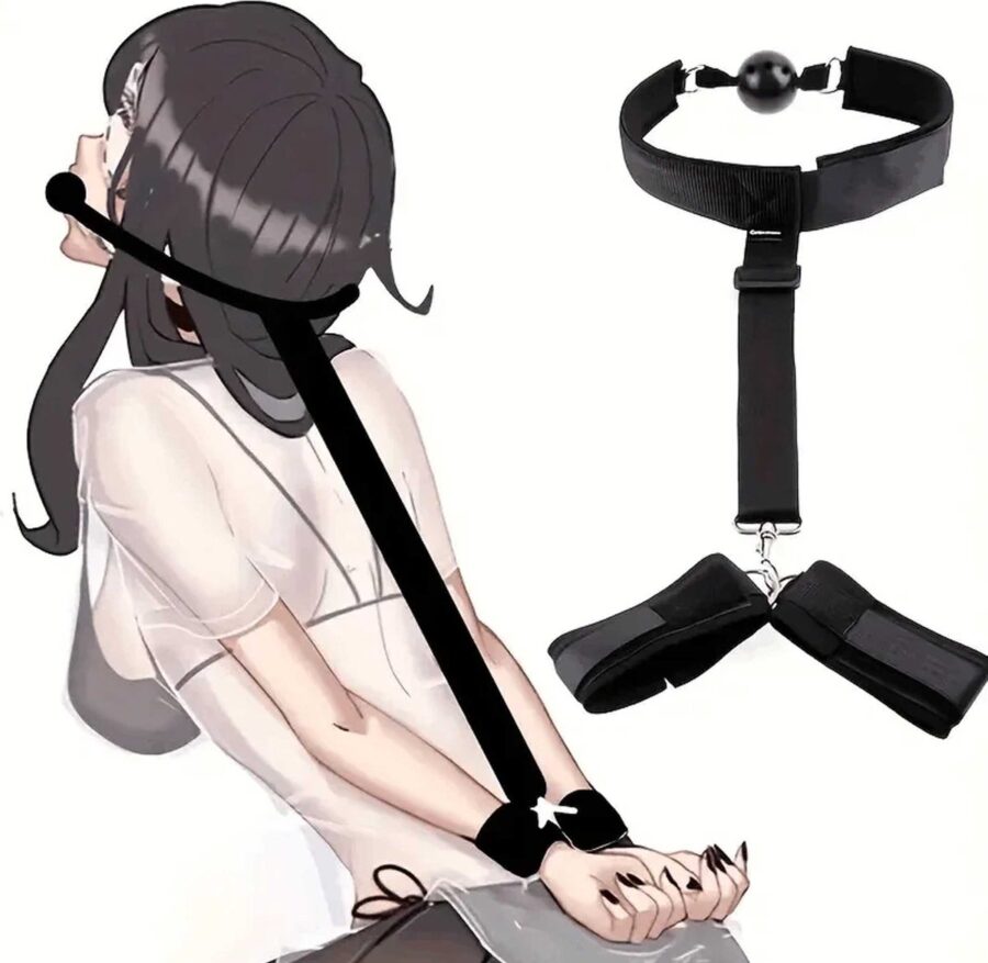 Bondageset handboeien met ball gag en choker
