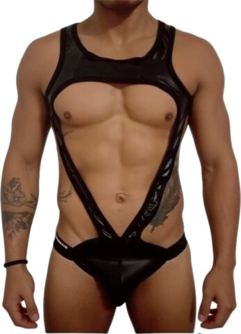 Harnas jockstrap heren in leerlook zwart L-XXL