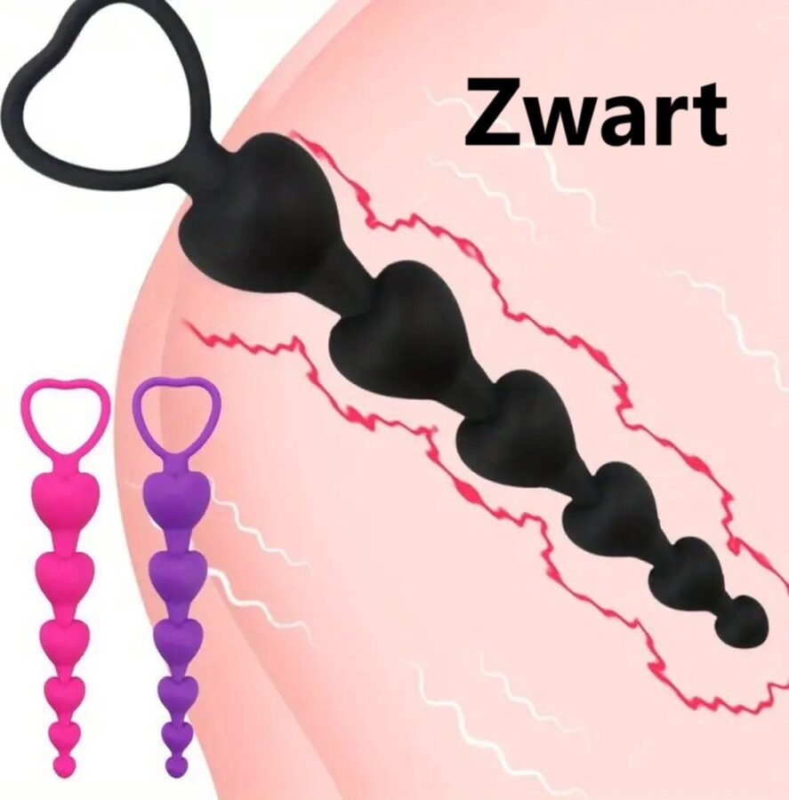 Hartvormige anale kralen siliconen 15 cm zwart