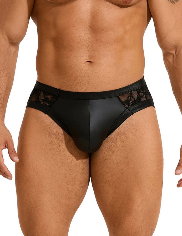 Heren slip van PU-leer en kant zwart