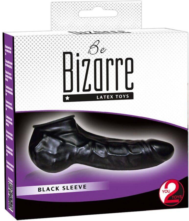 Latex penis- en balsleeve zwart 22 cm