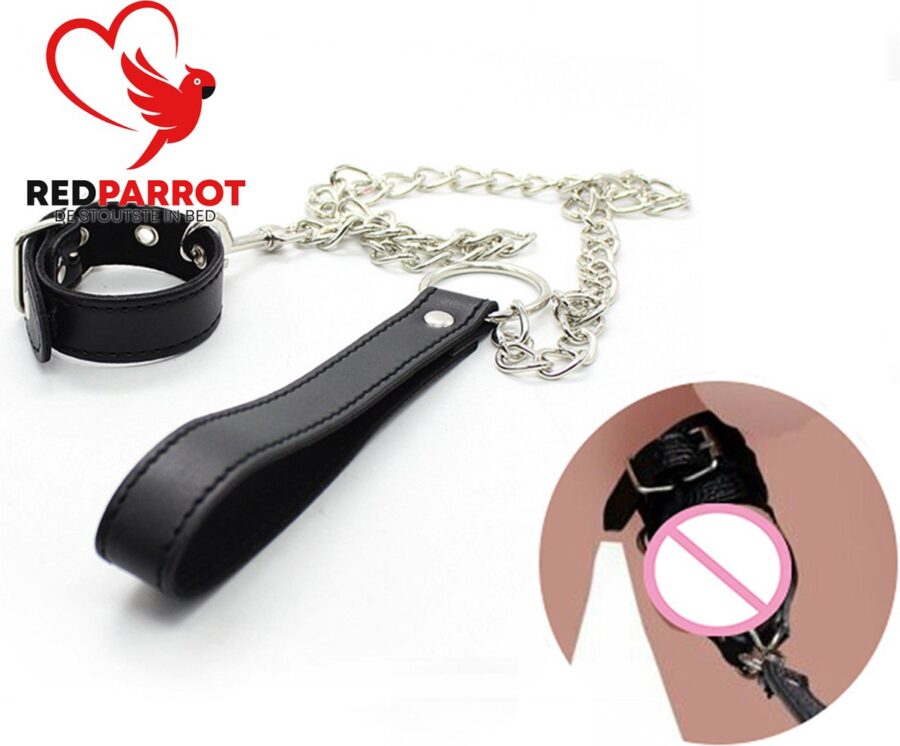 Lederen scrotum bondage crusher met ketting