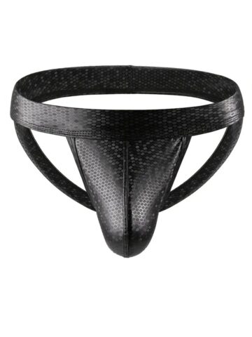 LekkerStout PU-leren jockstrap honingraat zwart