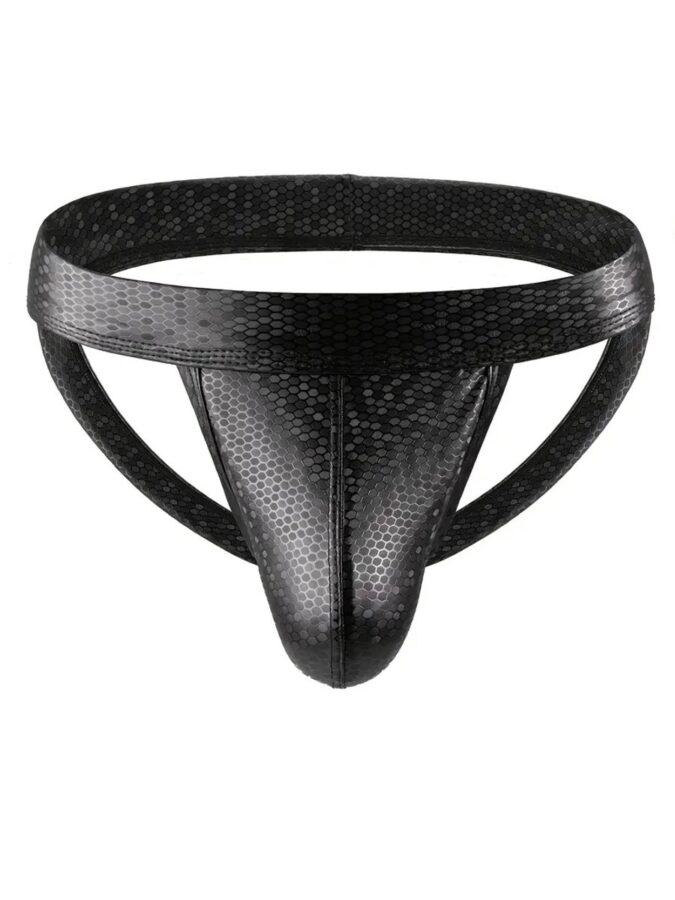 LekkerStout PU-leren jockstrap honingraat zwart