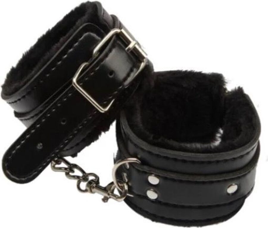 Leren SM handboeien zwart met pluche voering