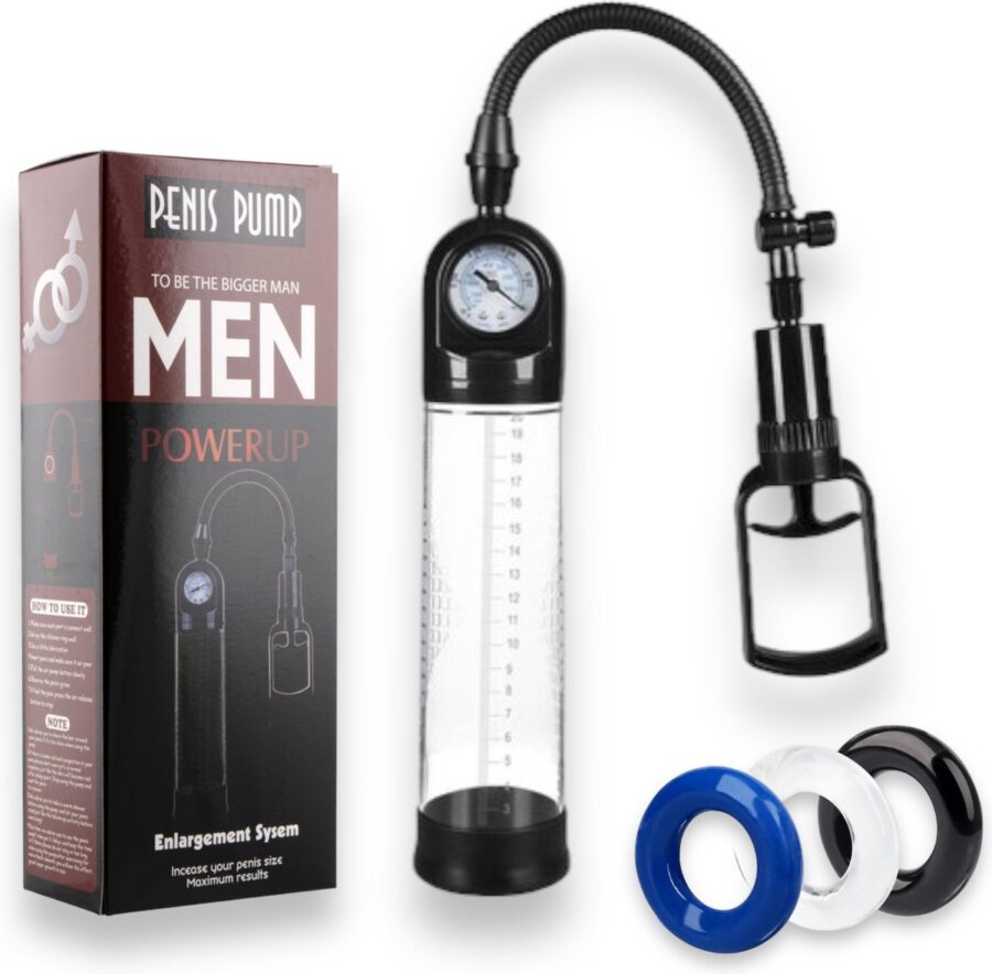MEN penispomp met grippomp en 3 penisringen