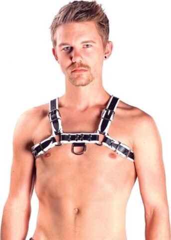 Mister B leather chest harness zwart-wit