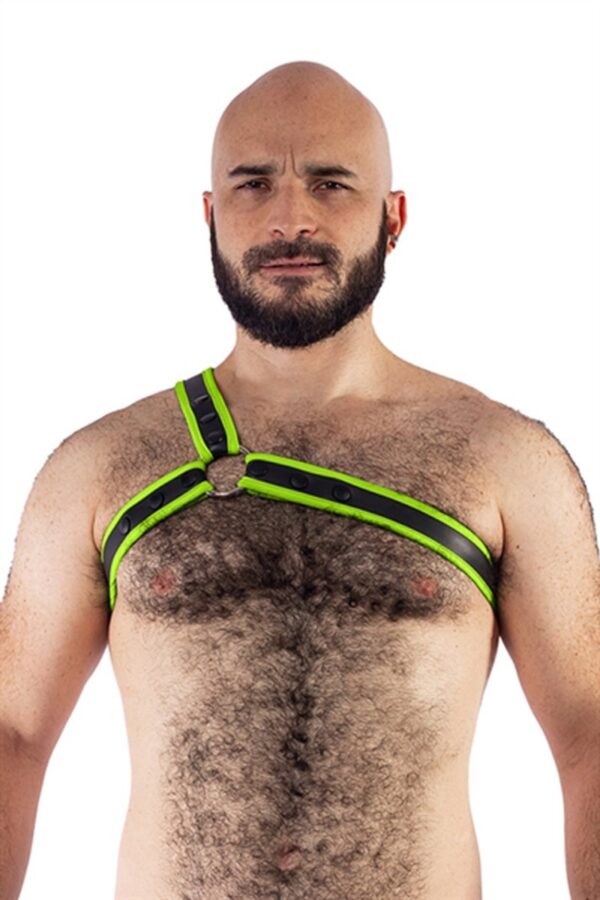 Mister B neopreen triangle harness zwart neongroen