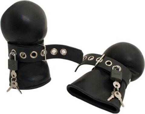 Mister B rubber afsluitbare bondage mittens S-M