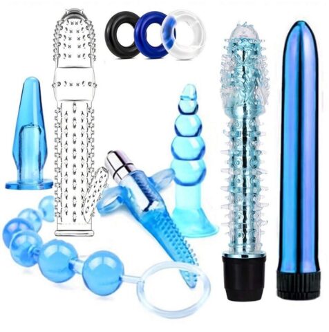 Oneay 10-delige anaal plug set blauw met cockringen