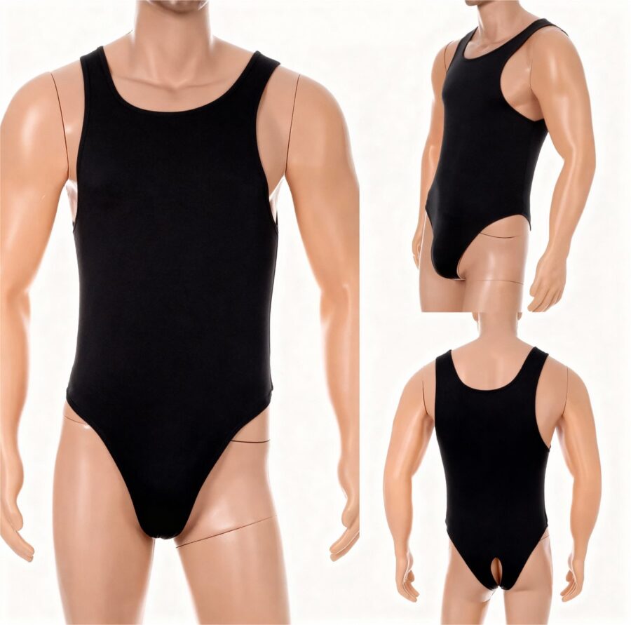 Open back bodysuit heren zwart one size