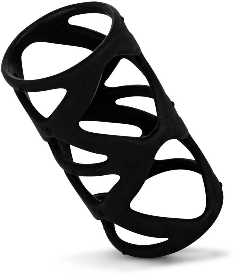 Open penis sleeve zwart siliconen met ribbels