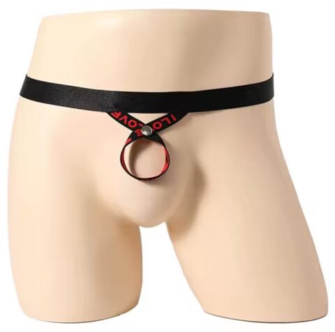 Open thong string met penisopening zwart