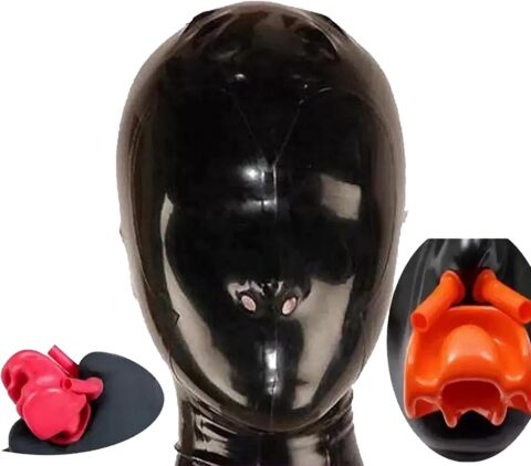 OUYLAF latex hood met neusbuis en knevel maat M