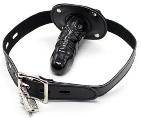 Penis mondknevel 12 cm met leren band en slot